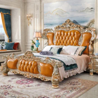 European Luxury Double Bed Headboard Glamorous Safe Platform Twin Bed Frame Headboard Sleeping Letto Matrimoniale Furniture