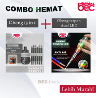 [Paket Murah] Obeng CRV Set 13in1 dan Tespen Dual LED + Obeng Cebol BB buntek karet Dua Arah bolak b