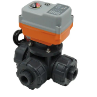 DN15 UPVC AC220V Intelligent Modulating motor-driven three way valve 3 way flow control valve