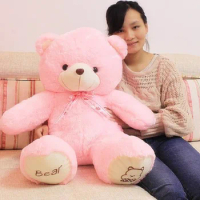 The lovely bow bear doll teddy bear hug bear plush toy doll birthday gift pink bear about 120cm