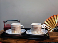 日本中古回流全新K金格子紋sango咖啡杯碟套 低調奢華的氣