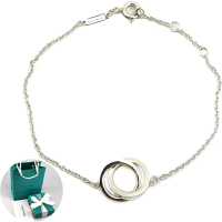 【Tiffany&Co. 蒂芙尼】1837系列-雙戒環墜飾925純銀手鍊