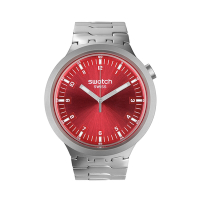 Swatch 金屬 BIG BOLD IRONY 系列手錶 SCARLET SHIMMER 金屬鍊帶 勃根地紅 (47mm) 男錶 女錶 手錶 瑞士錶 金屬錶