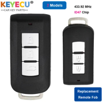KEYECU Keyless Entry Smart Remote Car Key for Mitsubishi Eclipse Cross 2017 2018 2019 2020, Fob 2 3 Buttons - 433MHz - ID47 Chip