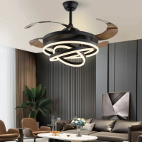 Ceiling Fan with LED Light and Remote Control 42 Inch 4 Retractable Blades 72W Lamp 3 Color Change Silent Motor for Bedroom