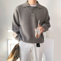 【巴黎精品】針織衫長袖POLO衫-休閒翻領鈕扣寬鬆男上衣2色a1io30