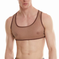 Men Mesh Chest Harness Exotic See Through Crop Tops Gay Undershirts Bling Sexy Stage Costumes Clubwear Sissy Underwear Nightwear