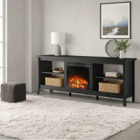 Fireplace TV Stand TV Entertainment Center, Farmhouse Electric Fire Place Wood TV Console Table Cabinet