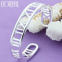 DOTEFFIL 925 Sterling Silver Roman Numerals Bangle Bracelet For Woman Man Fashion Wedding Engagement Party Jewelry