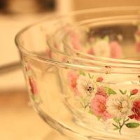 韓國高檔印花玻璃碗 牡丹花飯碗湯面碗果菜盆 和面碗涼拌沙拉碗