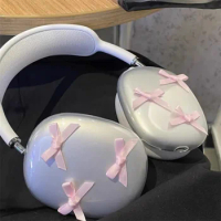 Korea Pink Bow Protective Case For Apple Airpods Max Earphone Case Transparent Soft Silicone Headphone For Airpods Max Protect