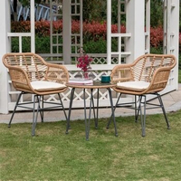 3 Piece Wicker Patio Furniture Set Porch Furniture, Outdoor Bistro Set Patio Chairs with Table &amp; Cushions