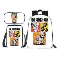 Anime One Punch Man Backpack Saitama Sensei Bookbag Three-piece Pencil Case Shoulder Bag Teen 16 Inch Backpack Boy Girl Bag