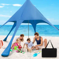 Beach Canopy, 20 x 20 FT Beach Shade with UPF50+ Sun Protection, Carrying Bag, Sand Shovel, Aluminum Pole, Portable Sun Shelter,