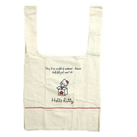 小禮堂 Hello Kitty 折疊帆布環保購物袋 環保袋 側背袋 帆布袋 (米紅 大臉)