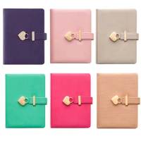 B6 Notebook Notepad Heart Lock Leather Cover Journal Diary Planner Stationery Agenda Organizer School Office Supplies