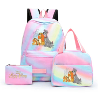 3pcs Disney Lady and the Tramp Colorful Backpack with Lunch Bag Rucksack Casual School Bags for Student Teenagers Sets