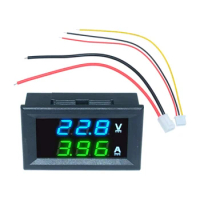 DC 0-100V 10A Digital Voltmeter Ammeter 0.28" Red Blue LED Dual Display Voltage Detector Current Meter Panel Amp Volt Gauge