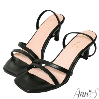 Ann’S重塑氣質-簡約細帶後拉帶細跟方頭涼鞋-黑