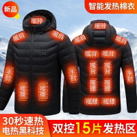 智能發熱棉衣【十五區發熱】男生保暖鋪棉外套 電熱外套 充電外套 發熱衣USB充電發熱外套 時尚連帽外套 可水洗外套