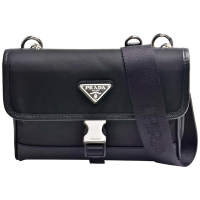 PRADA 普拉達 經典三角品牌LOGO尼龍腰包/斜背包(黑色)
