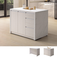 Boden-卡諾斯4尺中島型吧台桌+餐櫃/多功能收納餐桌櫃-白色仿石面+刷白木紋-120x70x92cm