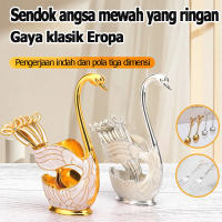 Set Gaya Angsa Elegan 12pcs: Alat Makan Pencuci Mulut Premium Sendok & Garpu, Dudukan, Material Stai