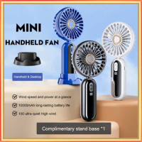 Portable USB Handheld Mini Fan Rechargeable Desktop Fans 10000mAh LED Digital Display 9m/s High Speed 100 Speed Wind with Stand