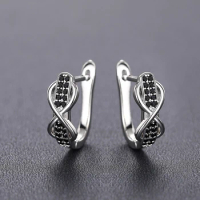 Huitan Unique Black Stone Hoop Earrings for Women Elegant Infinity Figure Eight Shape Statement Female Earrings Fashion Jewelry