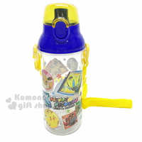 小禮堂 神奇寶貝 皮卡丘 日製透明直飲式水壺附背帶《黃藍.角色》480ml.水瓶.兒童水壺