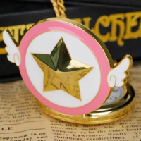 Magic Scepter Angel Steampunk Fashion Watch Quartz Pocket Watch Star Wings Fob Watch Necklace Fans Series Gift Chain