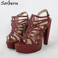 Sorbern Web Style Women Sandals Block High Heel Slingback Wine Red Platform Summer Shoes Big Size 33-48 Custom Colors