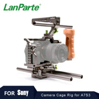 Lanparte REC Control A7S3 Camera Cage Rig for Sony with REC Control Top Handle and Wooden Side Handle for DSLR Accessories