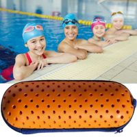 Swim Goggle Case Swimming Goggles Protection Box with Clip &amp; Drain Holes Zipper Eyeglasses Case Breathable for Outdoor Swimming
