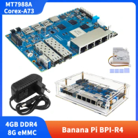 Banana Pi BPI-R4 MT7988A 4GB DDR4 8G eMMC 128MB SPI NAND Flash Smart Router Board Optional Case Fan Power Supply