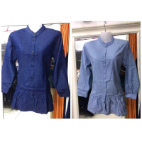 WOMEN'S GARE BAJU JEANS MUSLIMAH DENIM SHIRT FULL BUTTON S-5XL