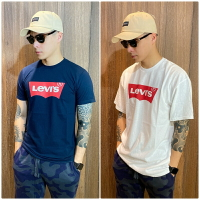 美國百分百【全新真品】 Levis 短袖 T恤 T-shirt 上衣 經典Logo 深藍 白色 AW00