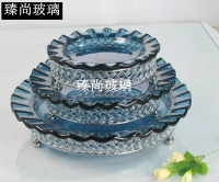 歐式高檔圓形鋼化玻璃水果盤圓形刺身冰盤帶架自助餐廳餐具器皿