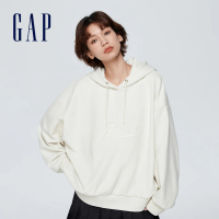 【GAP】女裝 Logo印花帽T 碳素軟磨法式圈織系列-米白色(873743)