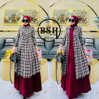 gamis set outer menggunakan bahan flanel infor mix garmen import