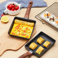 UPORS Japanese Tamagoyaki Omelette Egg Pan Non-stick Frying Pan Rectangular Mini Frying Pan with Anti Scalding Wood Handle