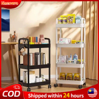 【Homoora】Plastic Trolley Rack Multi-level Storage Trolley Rak Bedroom Kitchen Trolley with Wheel