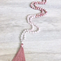 Rhodonite &amp; RoseQuartz Necklace 108 Mala Beads Necklace Hand Knotted Necklaces Taeesl Necklaces Prayer Meditation Beads