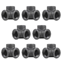 8 Pcs Side Outlet Tee, 3 Way Corner Pipe Fitting Malleable Iron, Industrial Steel Grey, Threaded Pipe Nipples For Tables, Chairs
