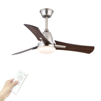 Fashion Silver Bedroom Ceiling Fan with Remote Control LED Light Wooden Fan Blade Six Speed Strong Wind Ventilador 36/42 Inch