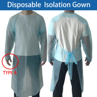 10pcs Disposable Reverse-wearing Protective Clothing Isolation, Gown CPE Plastic Blue Apron