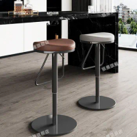 Leather bar stool Home bar stool Light luxury minimalist bar chair Stainless steel lifting rotary bar stool bar stool
