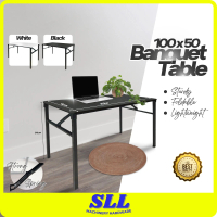 Foldable Banquet Table 100x50cm Black White Lightweight Study Desk Easy Folding Iron Frame Meja Lipa