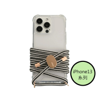 【韓國ARNO】iPhone13系列BASIC黑白紐約BlackWhite透明手機殼+背帶150cm組合 有調節器