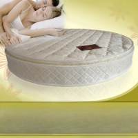 Circular mattress with foldable springs and natural coconut brown slightly hard mattress for dual spine protection